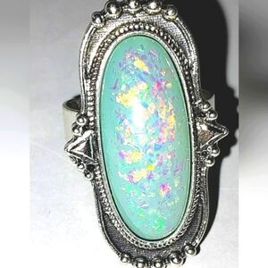 Vintage simulated opal gemstone ring adjustable